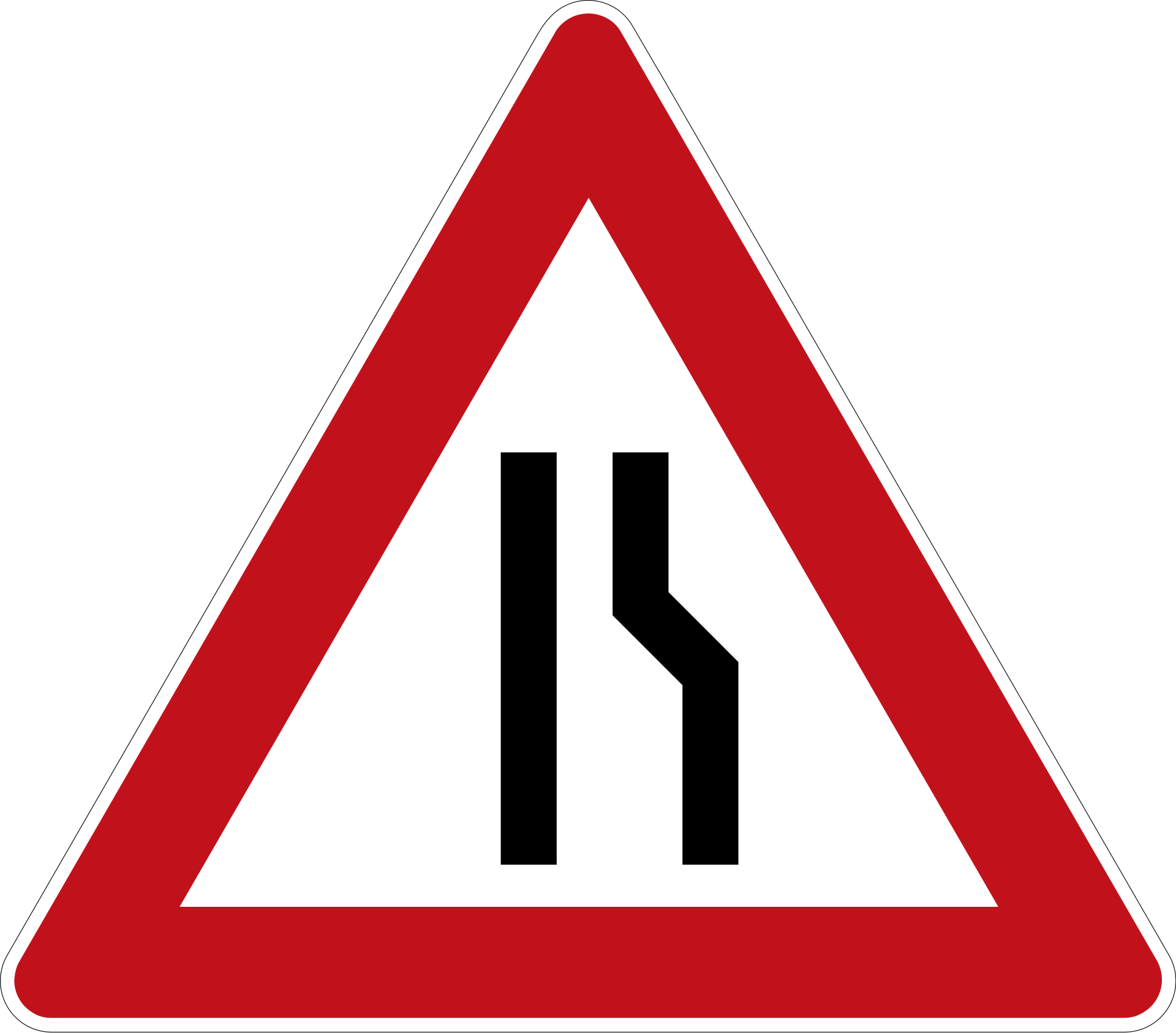 Einseitig verengte Fahrbahn (VzKat 121.10, rechts)
