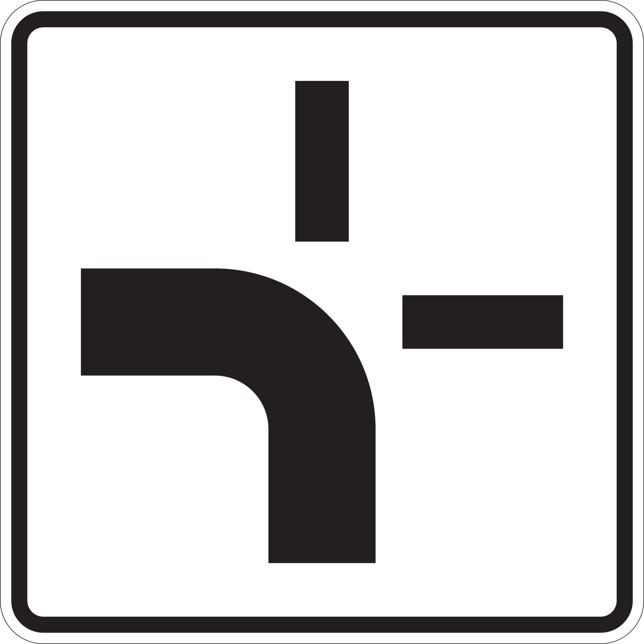 Verlauf der Vorfahrtstraße an Kreuzungen von unten nach links (VzKat 1002.10)