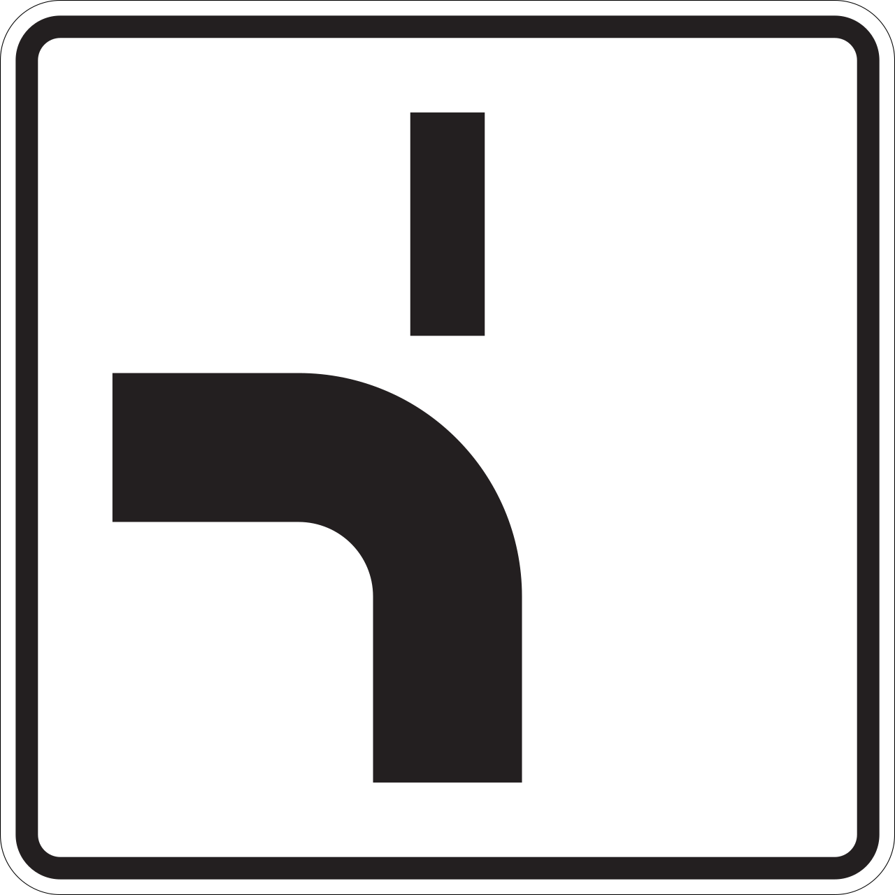 Verlauf der Vorfahrtstraße von unten nach links, Einmündung von oben (VzKat 1002.12)