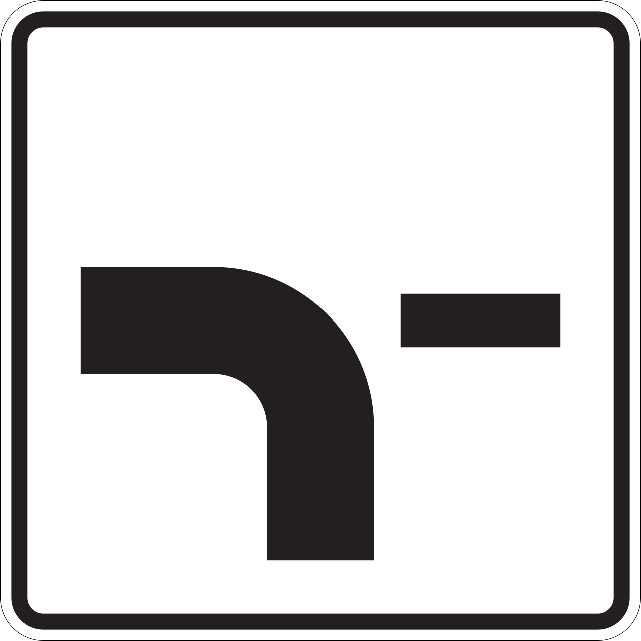 Verlauf der Vorfahrtstraße von unten nach links, Einmündung von rechts (VzKat 1002.13)