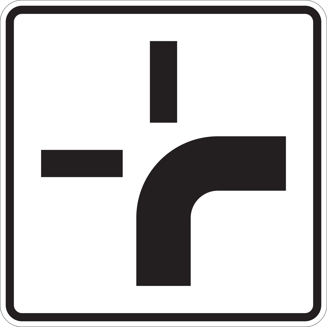 Verlauf der Vorfahrtstraße an Kreuzungen von unten nach rechts (VzKat 1002.20)