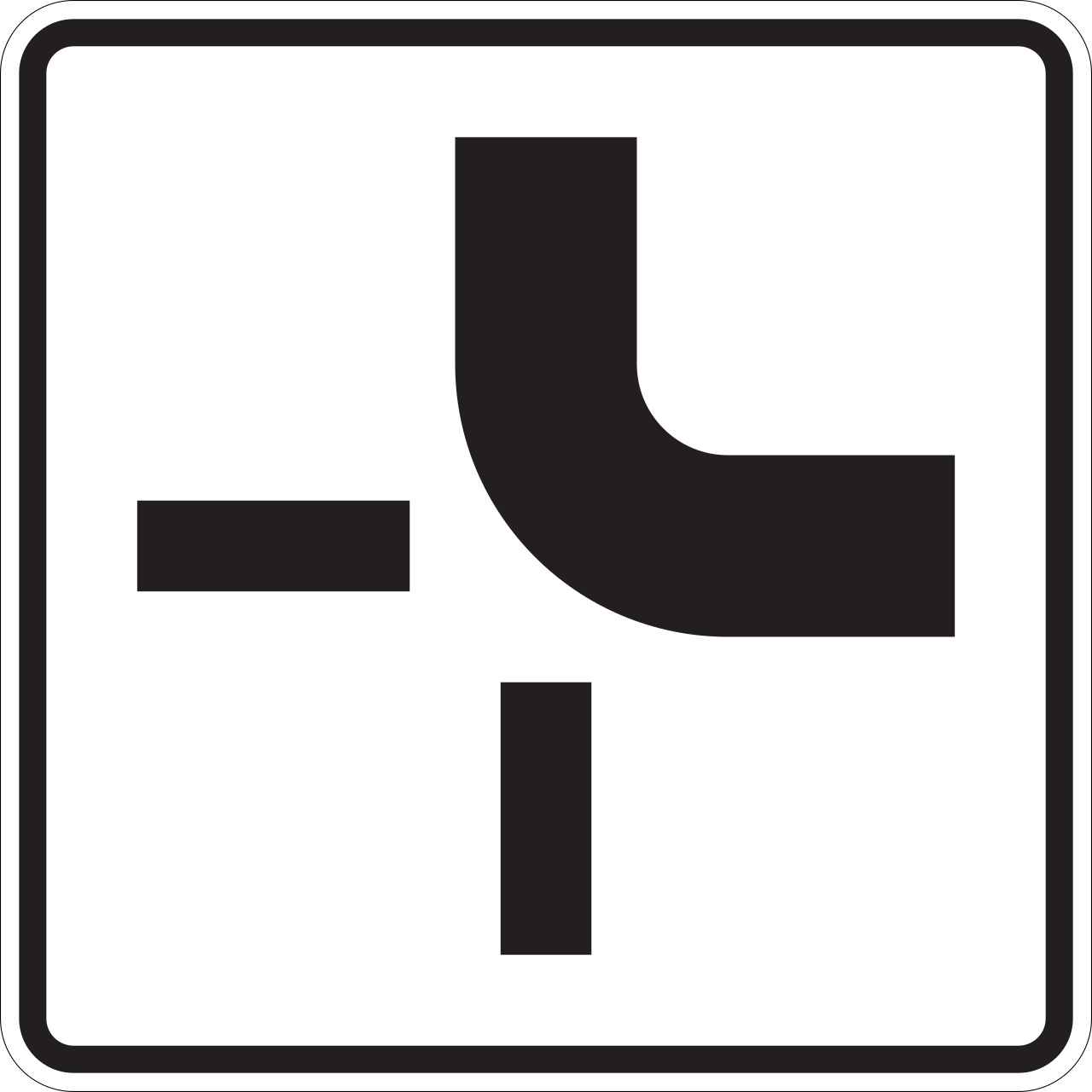 Verlauf der Vorfahrtstraße an Kreuzungen von oben nach rechts (VzKat 1002.21)
