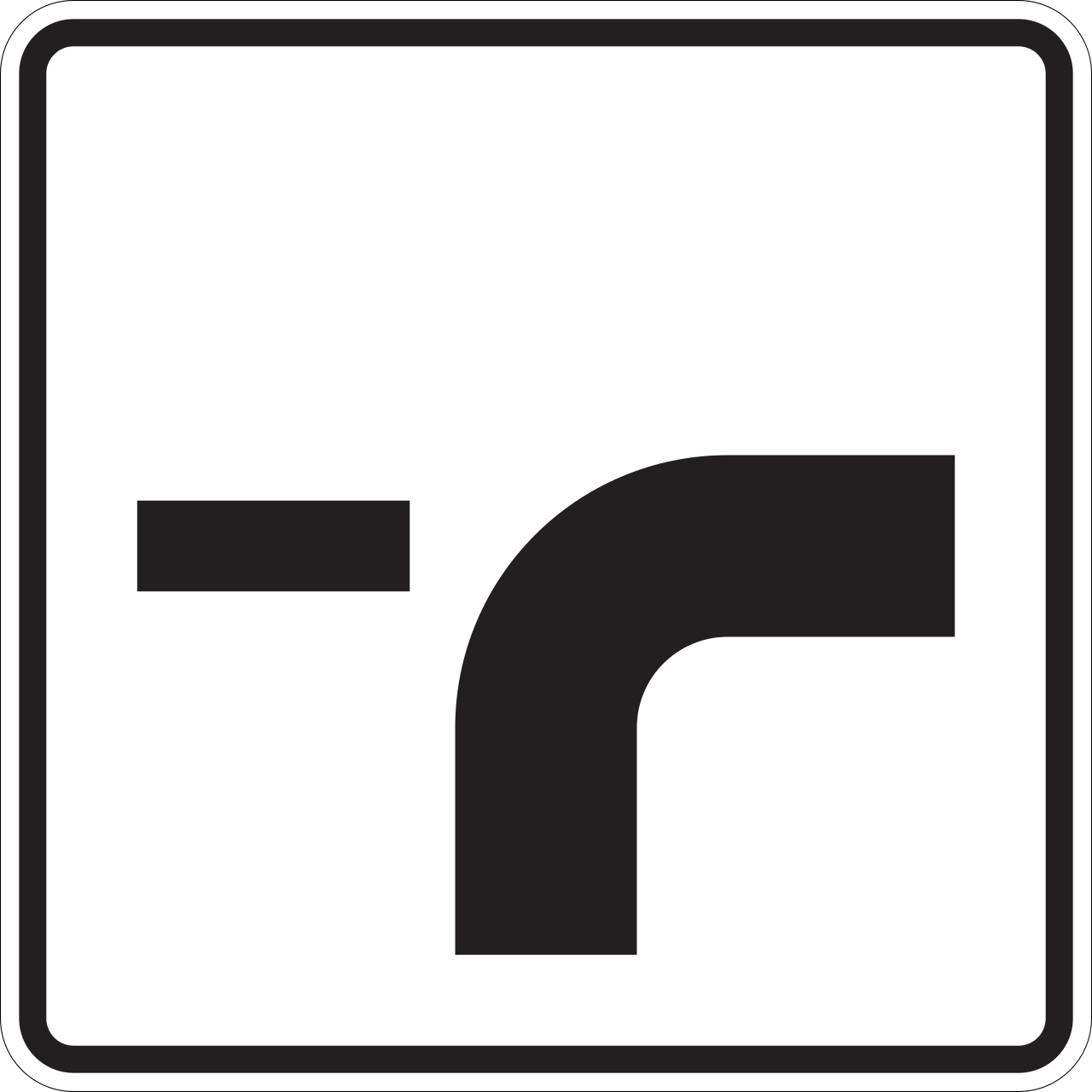 Verlauf der Vorfahrtstraße von unten nach rechts, Einmündung von links (VzKat 1002.23)