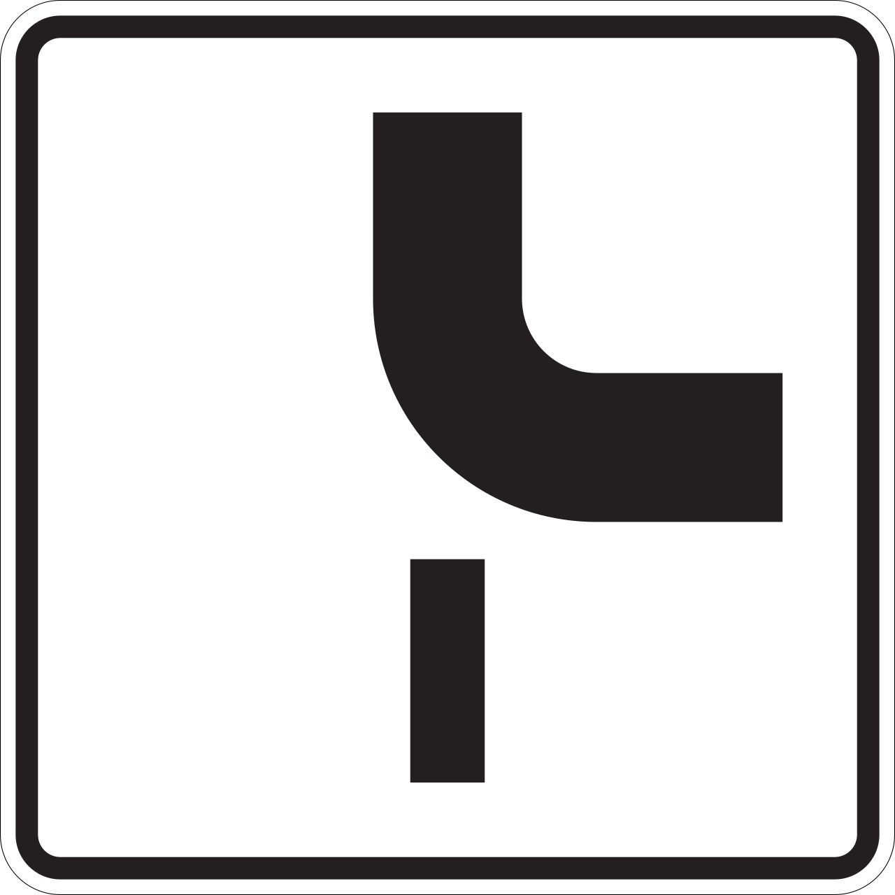 Verlauf der Vorfahrtstraße von oben nach rechts, Einmündung von unten (VzKat 1002.24)