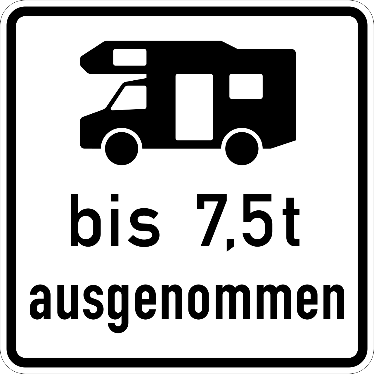Wohnmobile mit einer zulässigen Gesamtmasse bis 7,5 t ausgenommen (VzKat 1024.19)