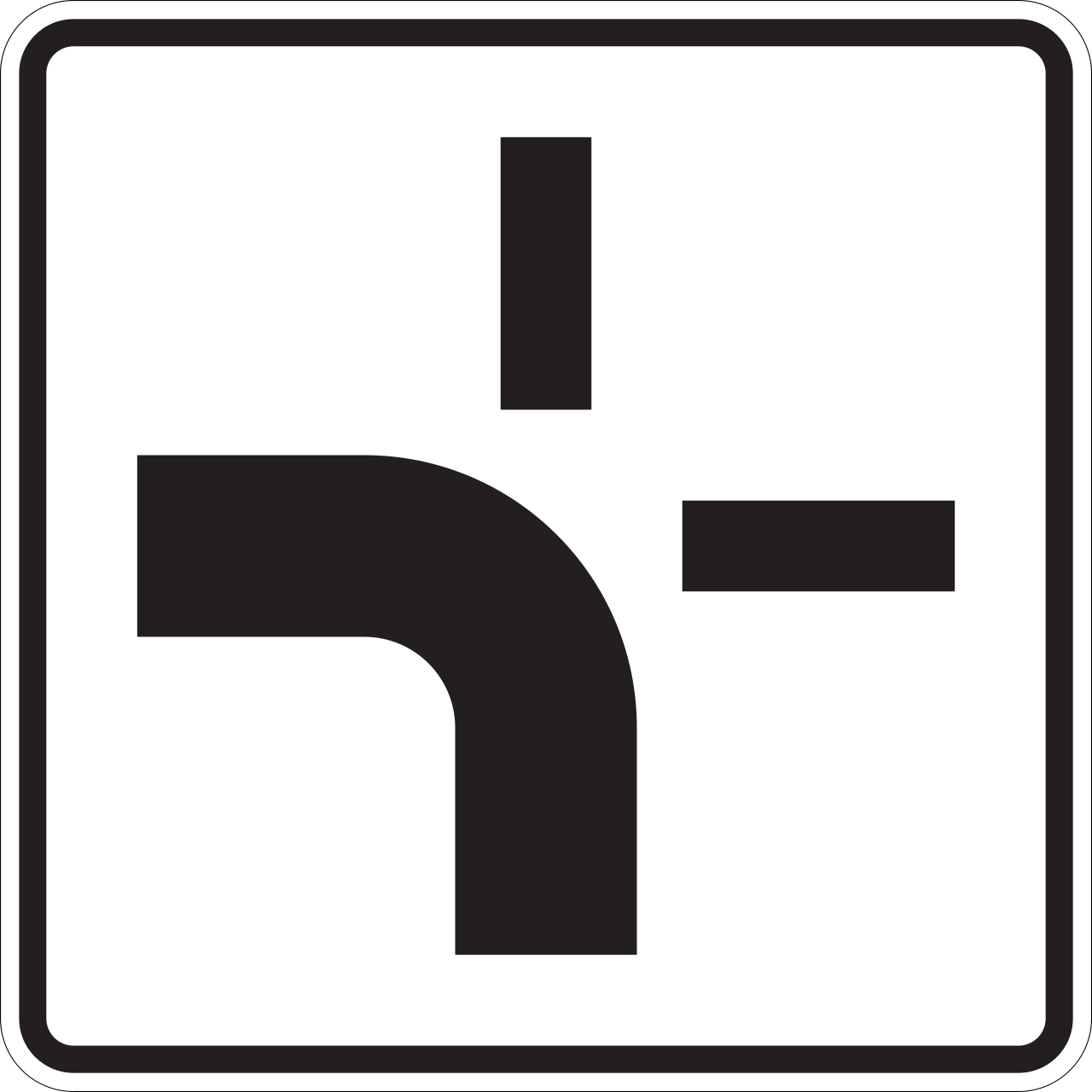 Verlauf der Vorfahrt­straße an Kreuzungen von unten nach links (VzKat 1002.10)