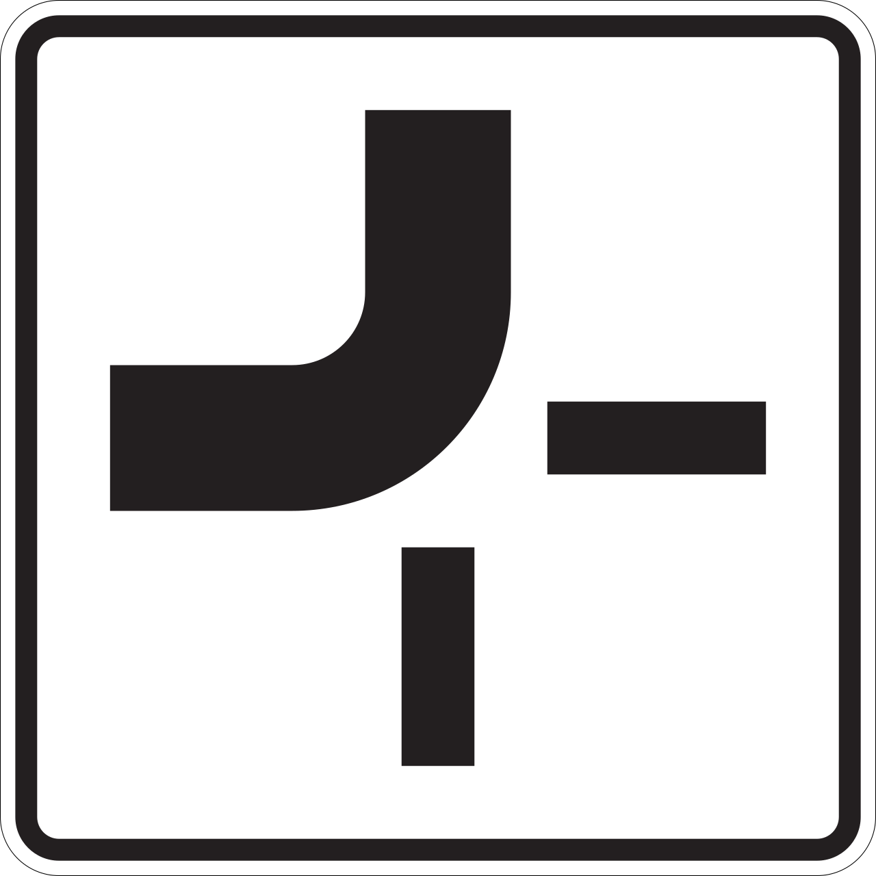Verlauf der Vorfahrt­straße an Kreuzungen von oben nach links (VzKat 1002.11)