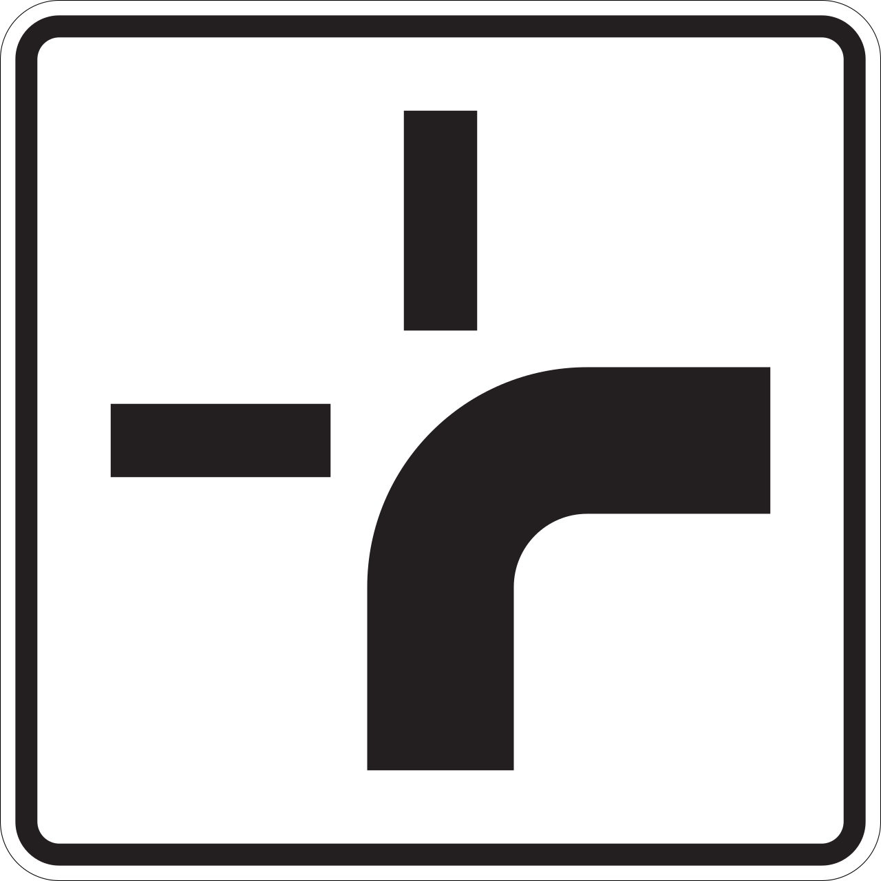 Verlauf der Vorfahrt­straße an Kreuzungen von unten nach rechts (VzKat 1002.20)