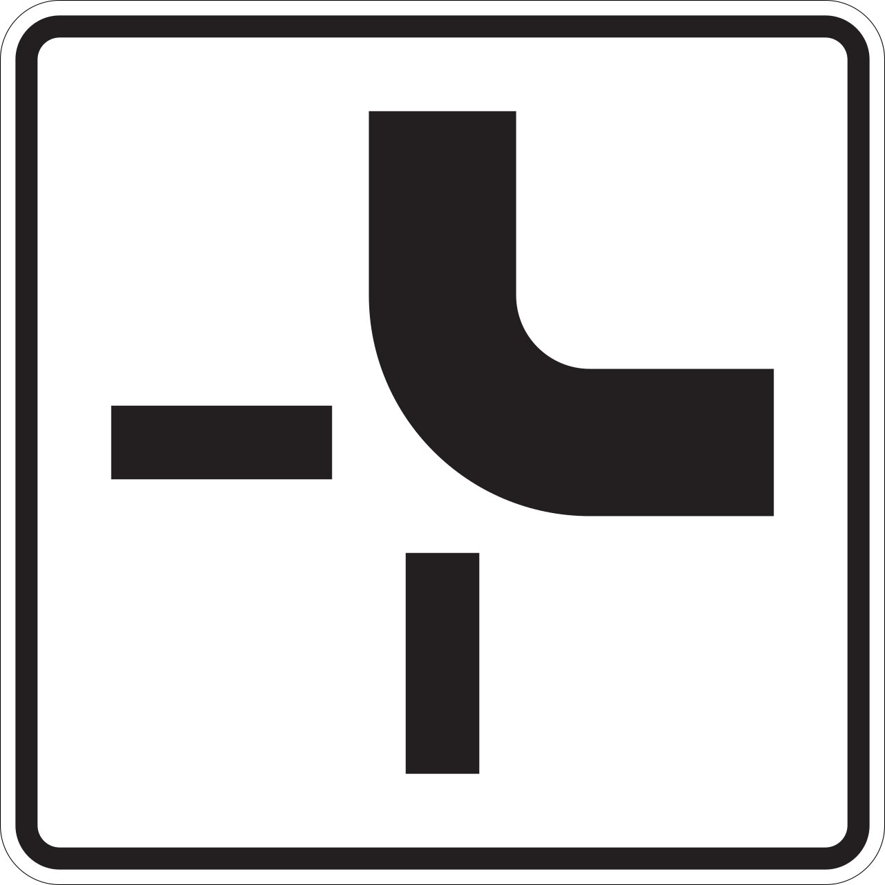 Verlauf der Vorfahrt­straße an Kreuzungen von oben nach rechts (VzKat 1002.21)